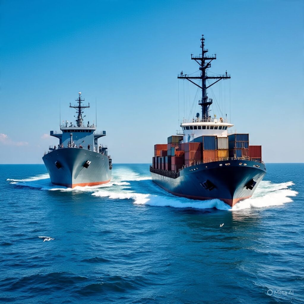 Merchant Navy and Indian Navy ship