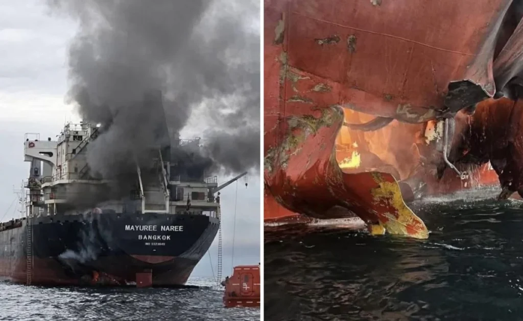 Cargo Ship Mayuree Naree Attacked in the Strait of Hormuz. Cargo Ship Mayuri Nari Attacked in the Strait of Hormuz.